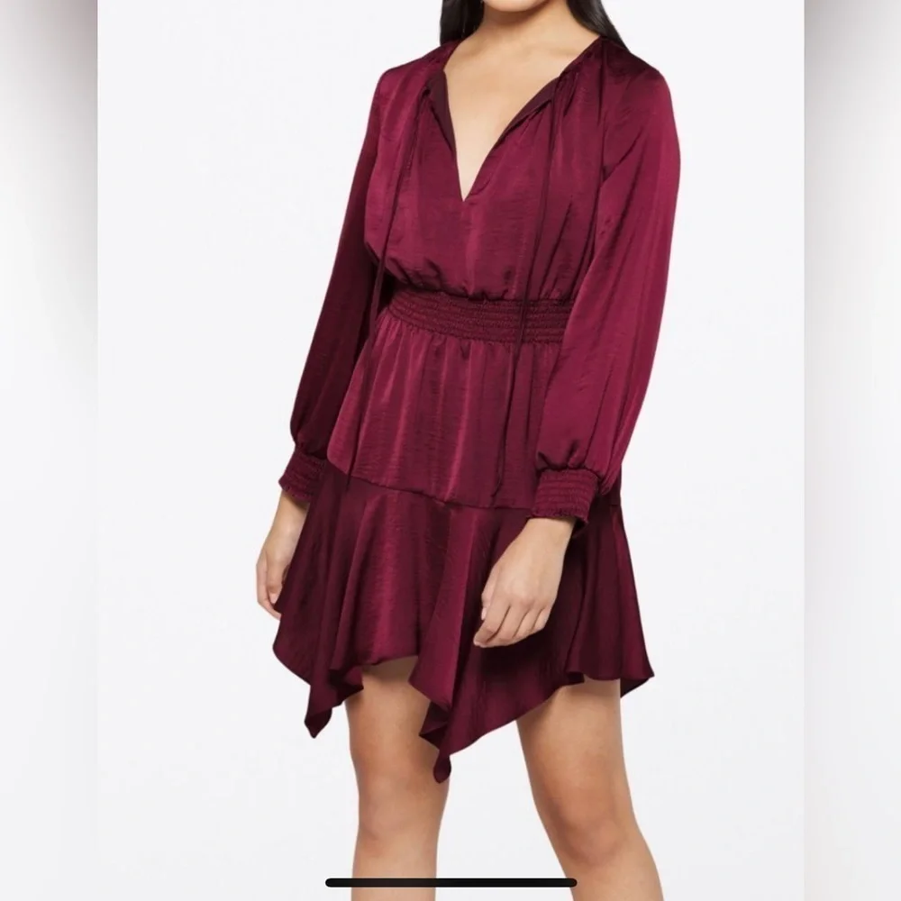 New Sam Edelman Tie Neck Long Sleeve Mini Dress 2X Handkerchief Satin